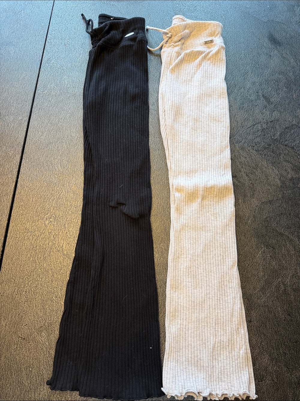 Justice Kids Ribbed Drawstring Pants - Black & Grey